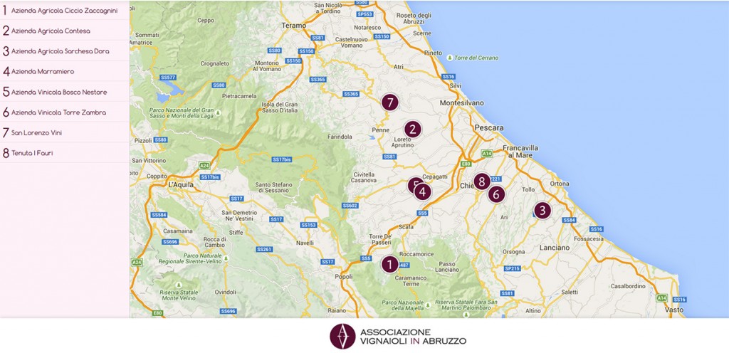Vignaioli in Abruzzo - Mappa delle Cantine